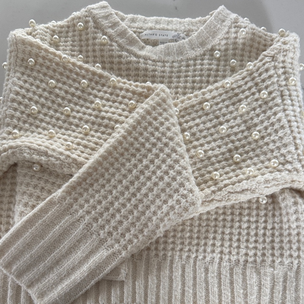Altar’d State Cream Sweater with Pearl Accents